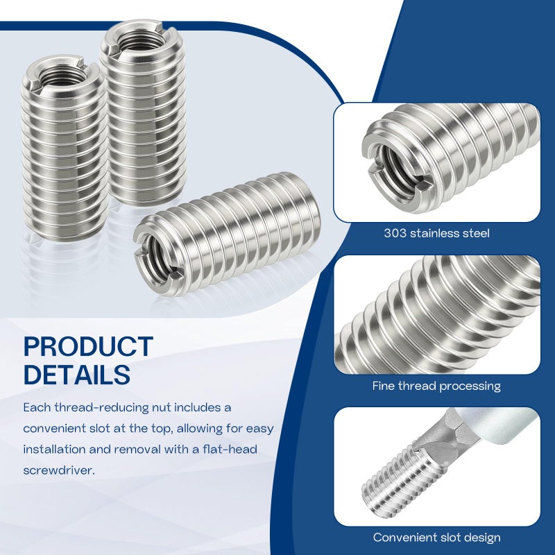 HiPicco 6 Pcs Thread Adapter Sleeve Reducing Nut  M14 x 2 Male to M8 x 1.25 Female Thread Stainless Steel Repair Insert Nut Screw 18mm Length Reducer Conversion Fastener - Image 4